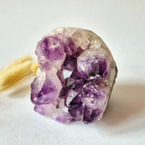 Collector-grade amethyst cluster with large purple crystal points, approx 579 g