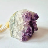 Moonlight Gemstones Collector Grade Amethyst Cluster with large purple crystal points on white matrix, 579 g
