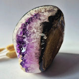 Amethyst & Calcite Geode Freeform by Moonlight Gemstones, purple crystal edge on brown matrix, 2600 g