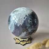 Moss agate druzy geode sphere, blue-gray marbling, 110mm, 1745g