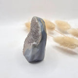 Moonlight Gemstones Druzy gray agate freeform standing crystal with silver drusy surface, 97g