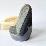 Druzy Agaat uit Uruguay – 447 g, donkergrijze geode edelsteen, Moonlight Gemstones