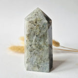Labradorite tower crystal with rainbow flash in purple and orange, Moonlight Gemstones, 417g