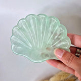 Moonlight Gemstones green fluorite shell-shaped carved bowl