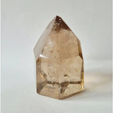 Lemurian Smoky Quartz crystal point with golden rutile inclusions, 401g, Brazil, Moonlight Gemstones