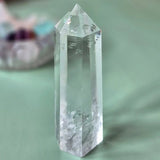 Clear quartz obelisk tower by Moonlight Gemstones, A+ quality translucent crystal.