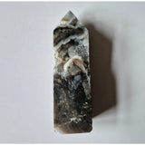 Edelsteen Druzy Sphaleriet Toren Obelisk Moonlight Gemstones, sprankende grijs-witte kristallen