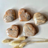 Peach moonstone heart stones, polished, set of 5 — Moonlight Gemstones