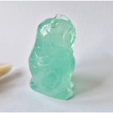 Fluorite owl carving from Moonlight Gemstones; green translucent Edelsteen sculpture, 434 g