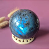 Labradorite sphere by Moonlight Gemstones, blue iridescent flash, polished 50–85 mm