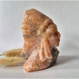 Native American Mannenbuste van Oranje Calciet – ca. 10 cm Edelsteen Carving (indiaan)
