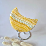 Moonlight Gemstones XL gele calciet maan op metalen standaard, geel met witte banding