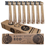 green-goose Eco Oral-B adult toothbrush heads with beige bio-based bases and dark bristles, 2-pack