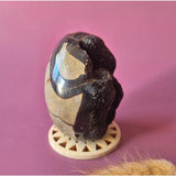 Dragon Stone Septarian Druzy Egg on Stand by Moonlight Gemstones, tan and black, 386g