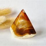 Druzy agate crystal pyramid in amber-brown with white base, 48g