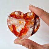 Moonlight Gemstones fire quartz heart-shaped stone dish, 5–6 cm, orange-red crystalline pattern.