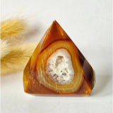 Druzy gray agate standing crystal with amber-brown bands and white geode core, Moonlight Gemstones #28 48g