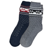 green-goose Alpaca Herensokken, 2 paar; navy socks with red snowflakes and gray socks with white snowflakes