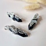 Moonlight Gemstones zwarte obsidiaan hangers met sierlijke zilveren houders, set van 3, 4,5 cm
