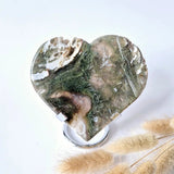 Edelsteen Grote Druzy Mosagaat Hart op Metalen Standaard, groene mosagaat, 169 g, Moonlight Gemstones