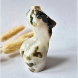 Moss agate female figurine, 8 cm, hand-polished gemstone carving by Moonlight Gemstones