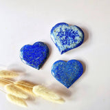 Lapis lazuli heart stones, 5–7 cm, blue with gold flecks, Moonlight Gemstones set of 3