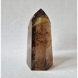 Rare golden rutile smoky quartz tower with brown translucent body and golden needle inclusions, 300g.