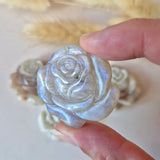 Maansteen roos edelsteen carving met flash, 3,7 cm, Moonlight Gemstones