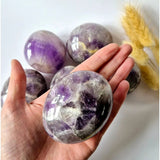 Edelsteen Dream Amethist Palmsteen (6–8 cm) – 6 polished amethyst palmstones, purple with clear Moonlight Gemstones