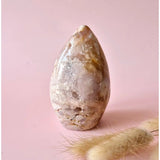 Moonlight Gemstones Druzy Roze Amethyst freeform teardrop stone with pink-white mottled surface