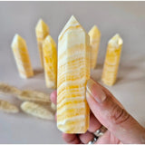 Edelsteen Gele Calciet Toren; 7–9 cm, geel-witte banding, set van 6