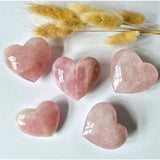 Rose quartz heart stones, polished pink hearts, 7–10 cm each, set of 5