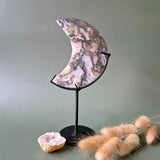 Rode druzy mosagaat maansteen op standaard, Moonlight Gemstones, 10–12 cm