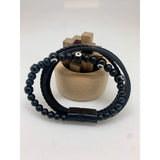 Gevlochten leren armband met zwarte turksoog - mystieke elegantie en bescherming X6