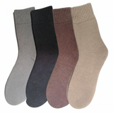 Green-goose Alpaca socks, medium thickness; 4 socks (2 pairs) in gray, black, burgundy, and beige.