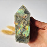 XL Labradorite tower crystal with rainbow flash; purple/orange hues, 285g, Moonlight Gemstones