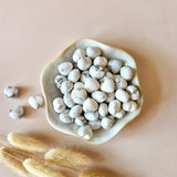 Mini Howlite heart stones (1.5 cm) in white with gray veining, Moonlight Gemstones for crystal confetti, dozens shown