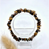 Moonlight Gemstones Tijgeroog edelsteen chips armband, bruine en gouden tinten