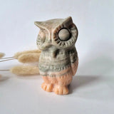 Moonlight Gemstones Green Onyx Owl Carving, about 10 cm tall