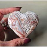 Moonlight Gemstones Mexican Crazy Lace Agate heart-shaped stone with pink and gray banding