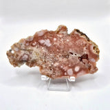 Crystal cherry blossom agate large slab with natural pink swirls and stand