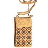 green-goose Kurk Telefoontasje cork crossbody with orange-black square lattice pattern