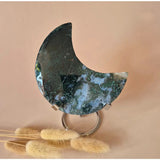 Moonlight Gemstones XL edelsteen mosagaat maan op standaard met druzy patronen