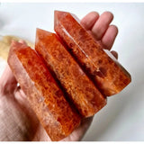 Strawberry Quartz obelisk towers by Moonlight Gemstones, set of 3 orange-red crystal points, 9–10 cm tall