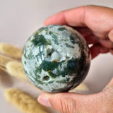 Moss agate druzy geode sphere by Moonlight Gemstones, 56mm, 247g
