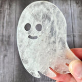 Bergkristal spookje edelsteen, ca. 7 cm, transparant kristal met oog- en mondgaten