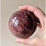 Strawberry Quartz crystal sphere by Moonlight Gemstones, 75mm, 577g, pink-purple orb