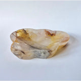 Fire quartz bowl, organic freeform shape, warm amber-yellow hues, 12.5×9.5 cm