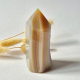 Moonlight Gemstones Druzy Agate Tower Uruguay #103, 194 g golden-banded natural geode gemstone with pointed tip