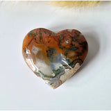 Druzy red moss agate heart, multicolor orange-green-white, 6–8 cm, Moonlight Gemstones